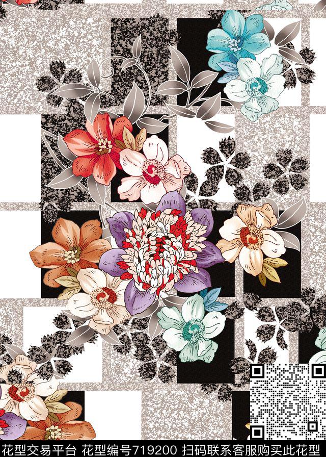 几何花卉写意数码印花华亿平台下载（图片编号: 719200） - 瓦栏（Walan）