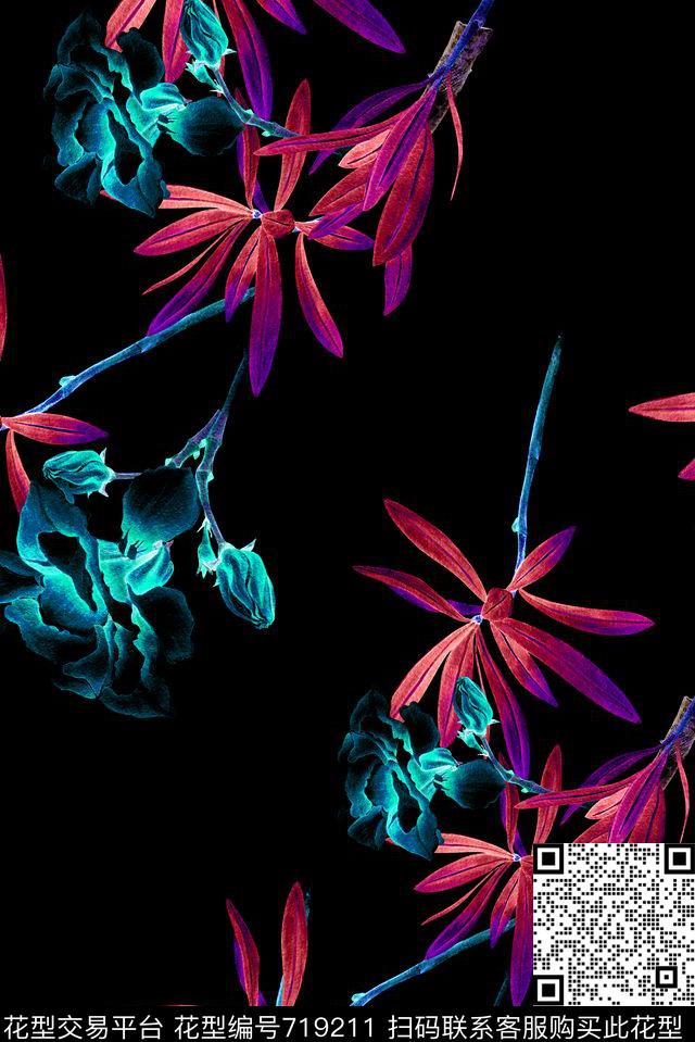 大花牡丹玫瑰数码印花华亿平台下载（图片编号: 719211） - 瓦栏（Walan）