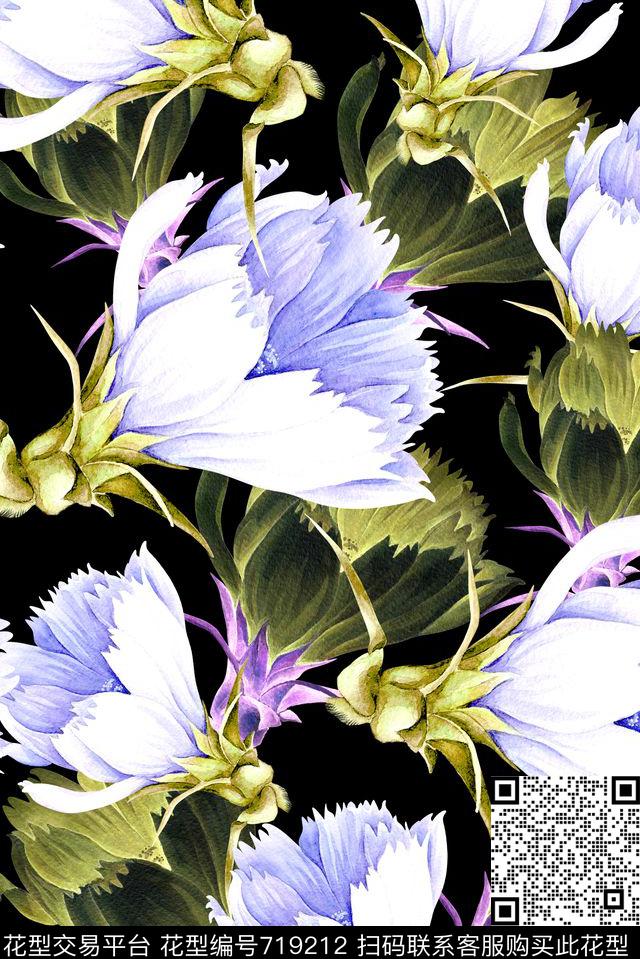 大花牡丹玫瑰数码印花华亿平台下载（图片编号: 719212） - 瓦栏（Walan）