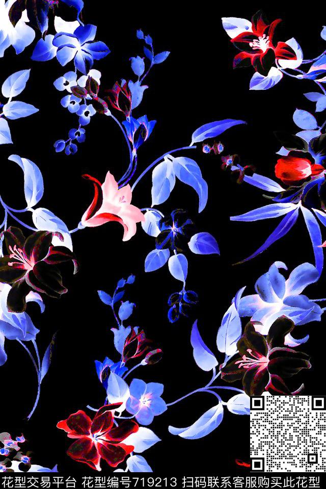 大花牡丹玫瑰数码印花华亿平台下载（图片编号: 719213） - 瓦栏（Walan）