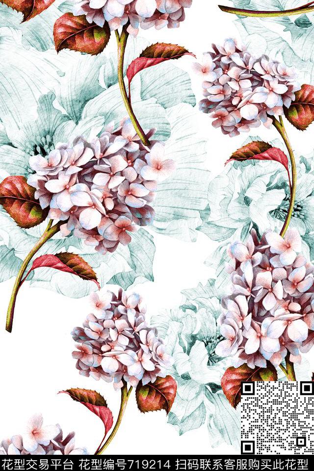 大花牡丹玫瑰数码印花华亿平台下载（图片编号: 719214） - 瓦栏（Walan）