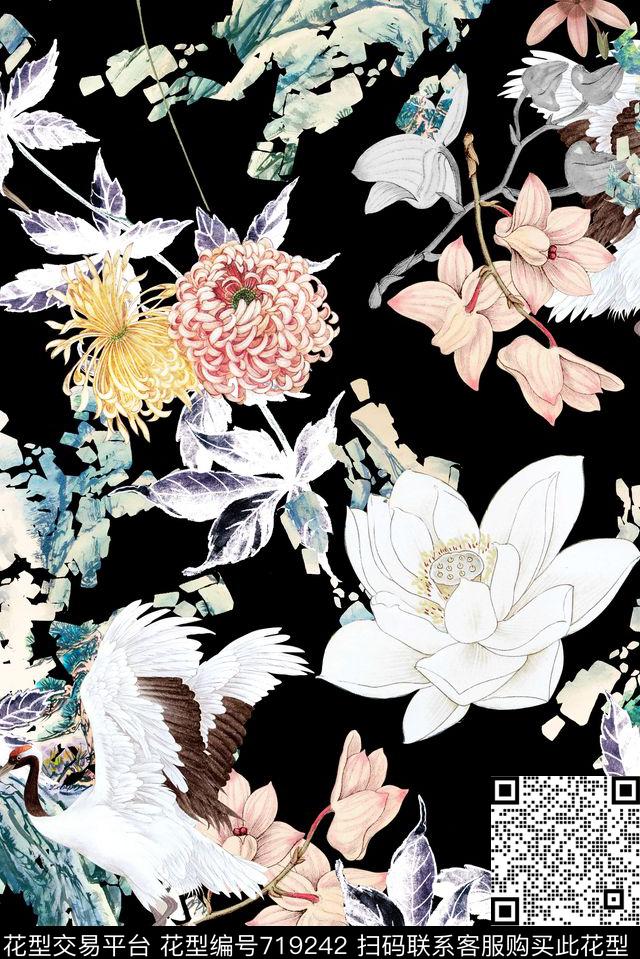 手绘国画中国风数码印花华亿平台下载（图片编号: 719242） - 瓦栏（Walan）