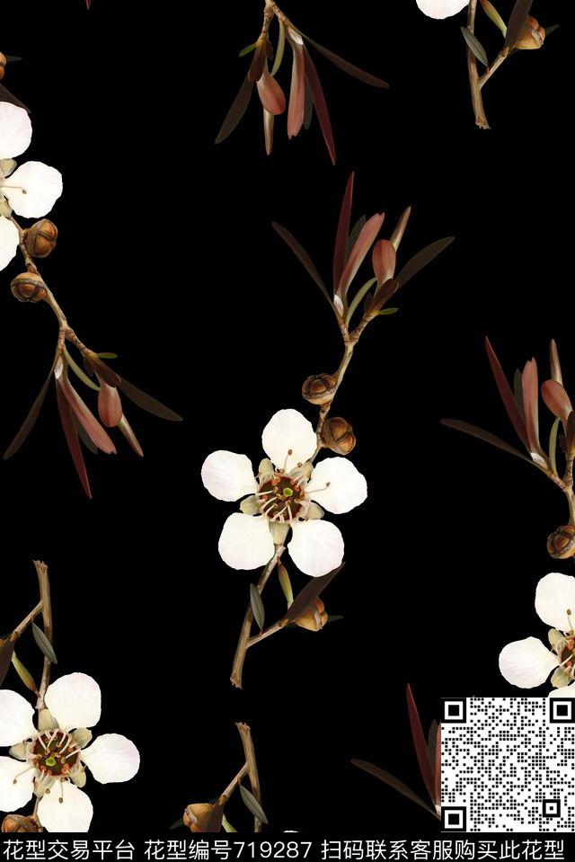 抽象手绘植物印花时尚潮流女装裙子花朵印花欧美大牌复古外套印花数码印花华亿平台下载（图片编号: 719287） - 瓦栏（Walan）