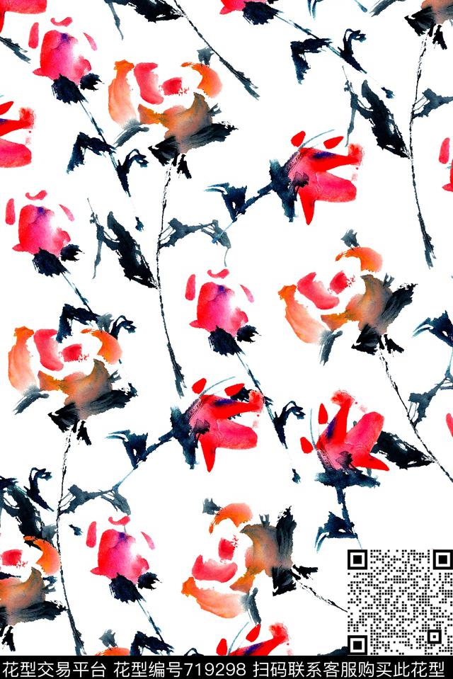 抽象水墨手绘数码印花华亿平台下载（图片编号: 719298） - 瓦栏（Walan）