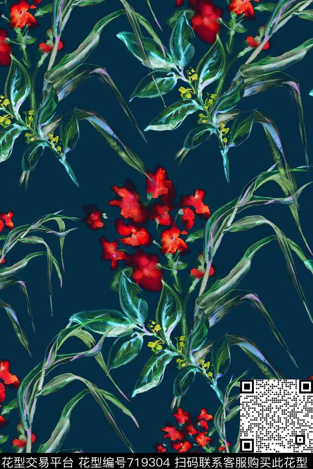 手绘花卉花草数码印花华亿平台下载（图片编号: 719304） - 瓦栏（Walan）