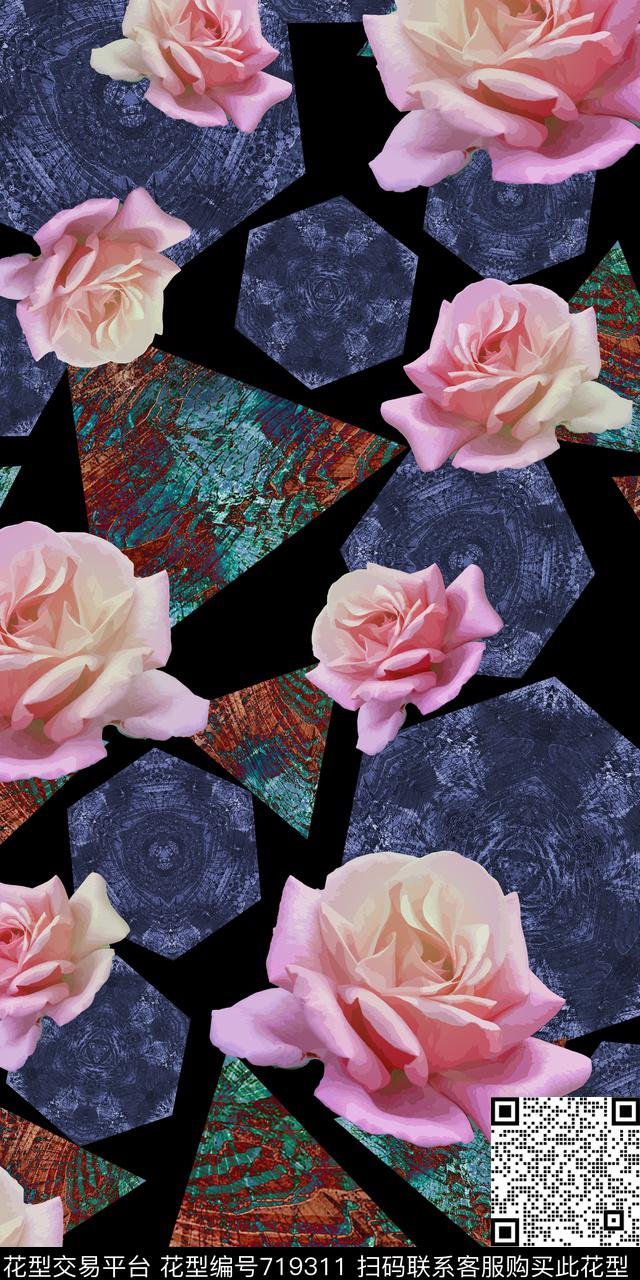 花朵花卉几何数码印花华亿平台下载（图片编号: 719311） - 瓦栏（Walan）
