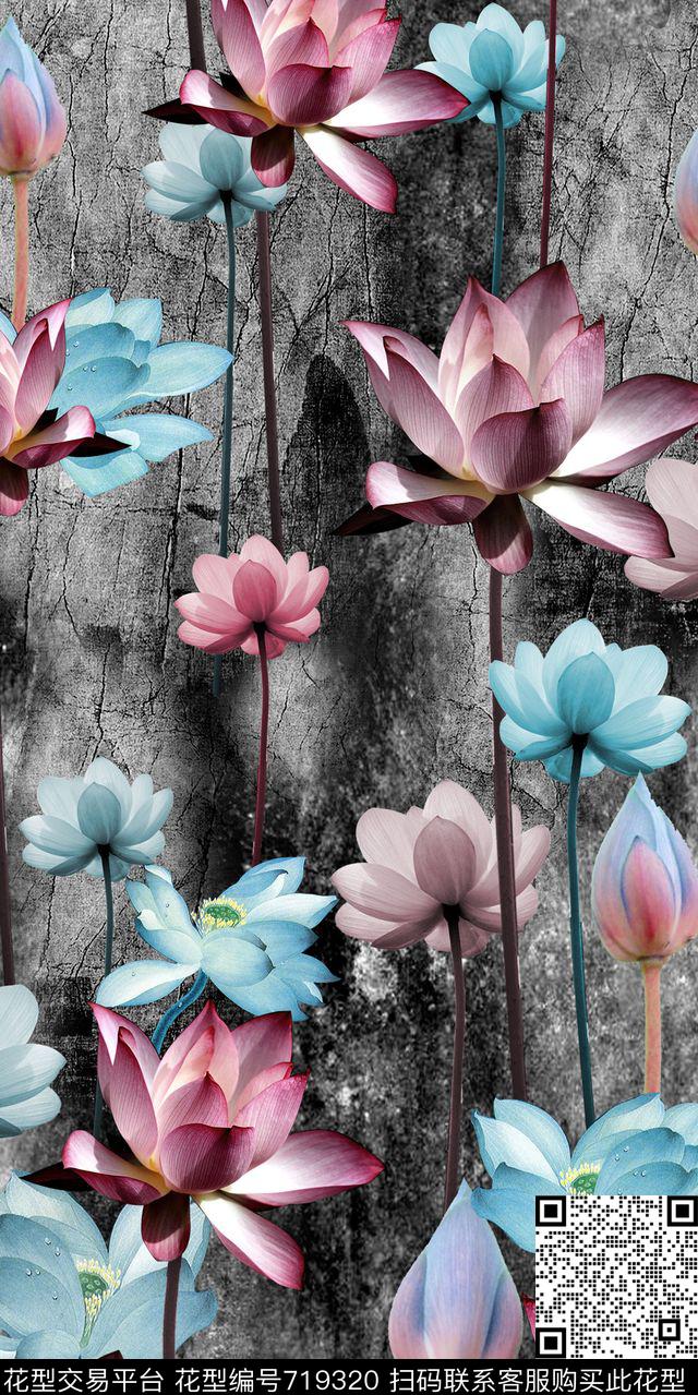 莲花荷花花朵数码印花华亿平台下载（图片编号: 719320） - 瓦栏（Walan）