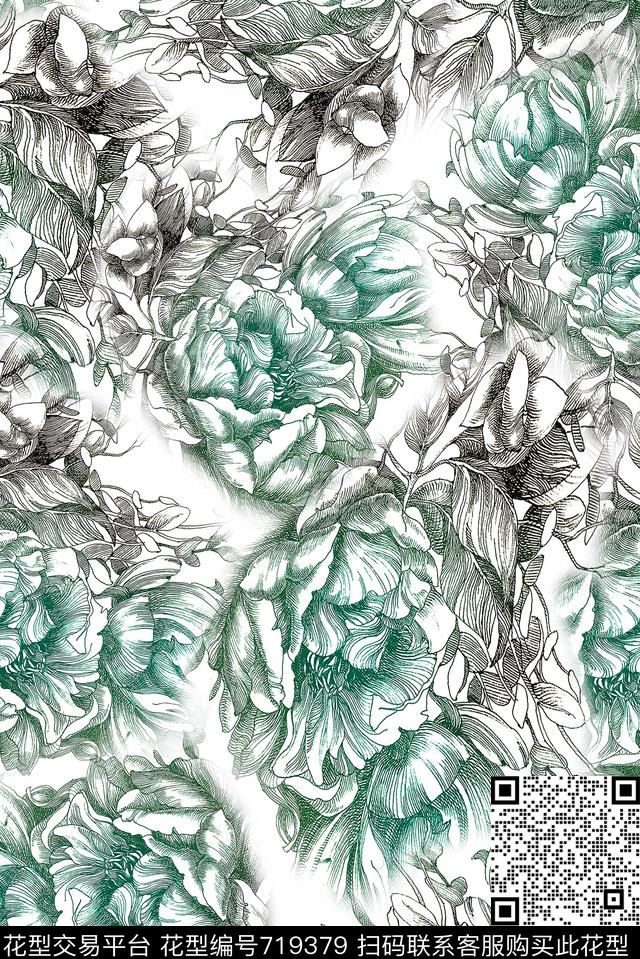 花卉小花手绘花数码印花华亿平台下载（图片编号: 719379） - 瓦栏（Walan）