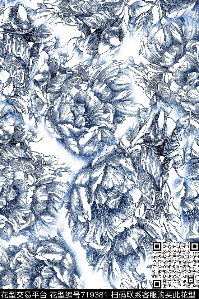 花卉小花手绘花数码印花华亿平台下载（图片编号: 719381） - 瓦栏（Walan）