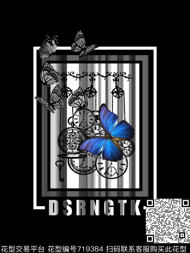 表盘蝴蝶男装T恤华亿平台数码印花华亿平台下载（图片编号: 719384） - 瓦栏（Walan）