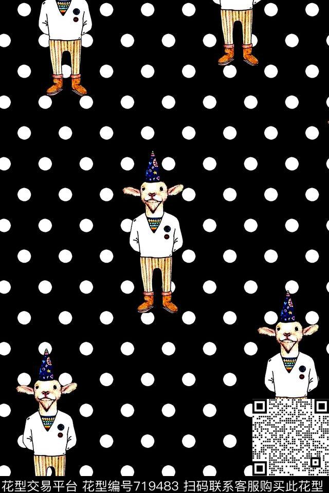 抽象手绘动物狗狗数码印花时尚了女装裙子波点印花复古印花数码印花华亿平台下载（图片编号: 719483） - 瓦栏（Walan）