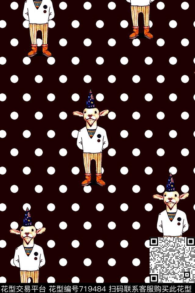 抽象手绘动物狗狗数码印花时尚了女装裙子波点印花复古印花数码印花华亿平台下载（图片编号: 719484） - 瓦栏（Walan）