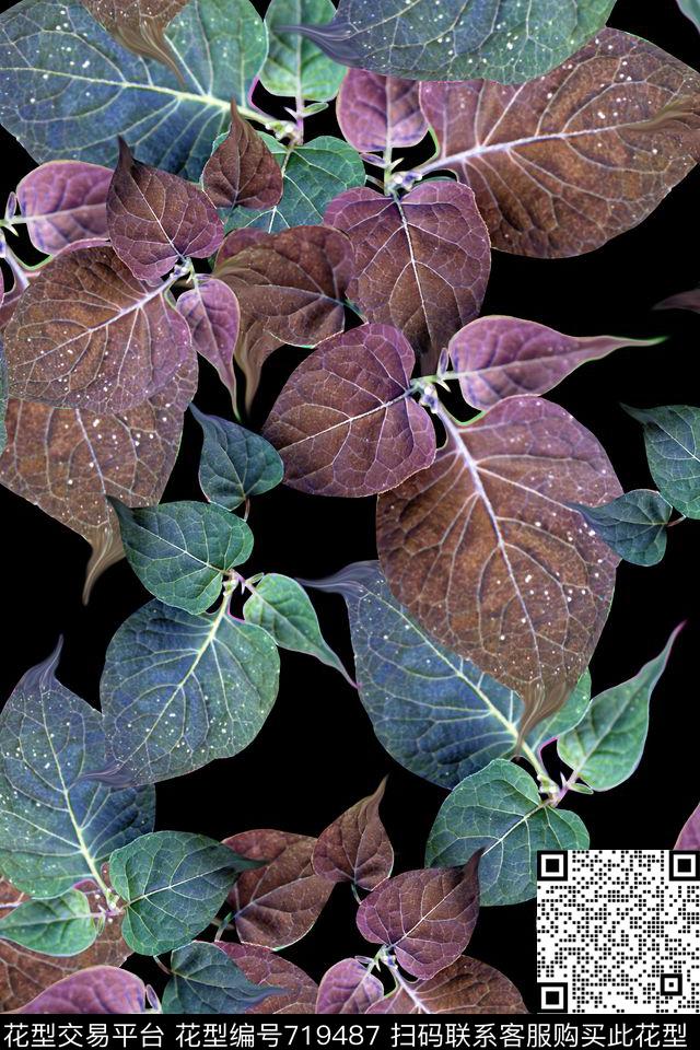 花朵树叶清新数码印花华亿平台下载（图片编号: 719487） - 瓦栏（Walan）