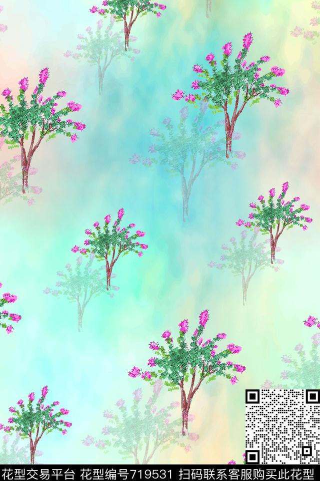 手绘植物小清新风格花卉数码印花华亿平台下载（图片编号: 719531） - 瓦栏（Walan）