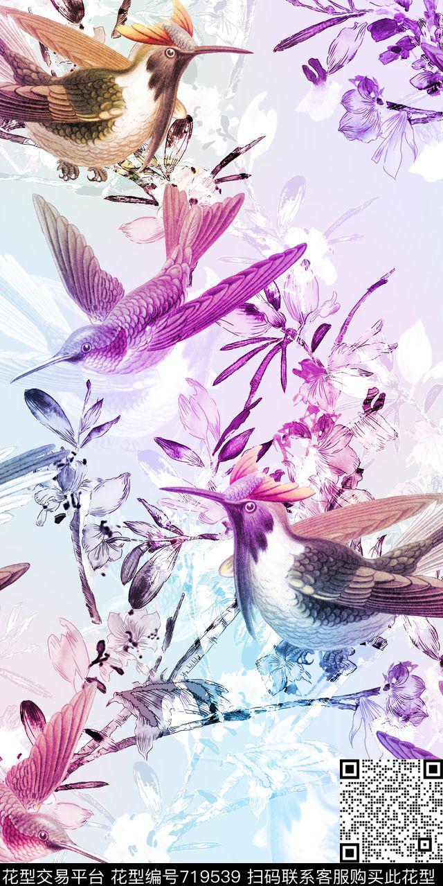 昆虫鸟小碎花数码印花华亿平台下载（图片编号: 719539） - 瓦栏（Walan）