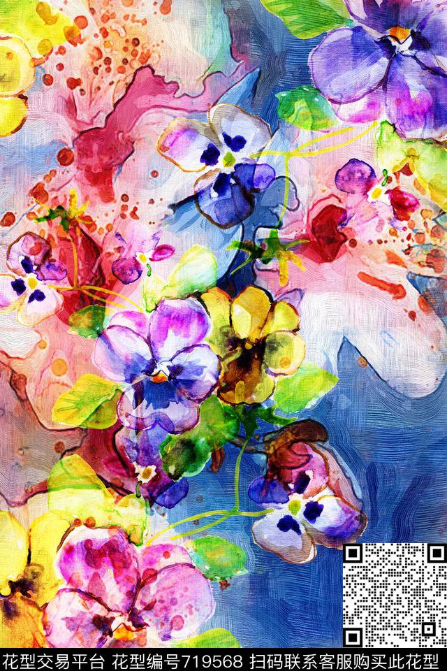 田园风油画水彩数码印花华亿平台下载（图片编号: 719568） - 瓦栏（Walan）