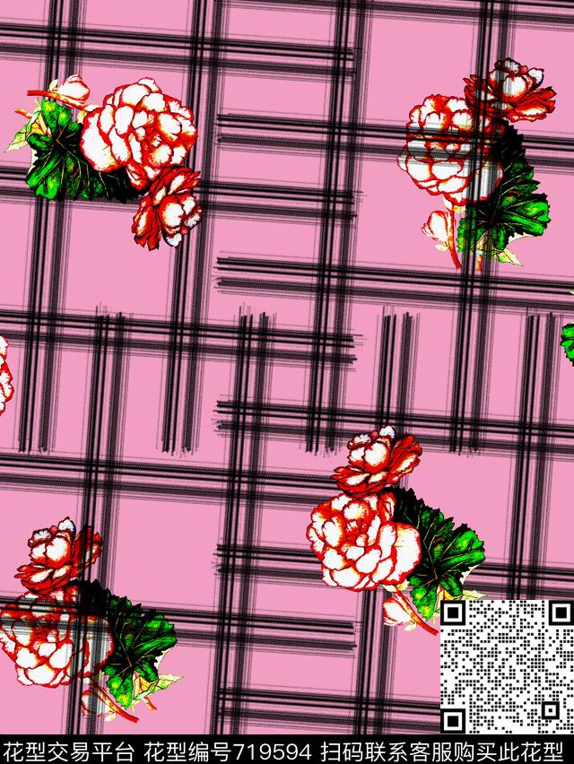 不规则格子几何花卉数码印花华亿平台下载（图片编号: 719594） - 瓦栏（Walan）