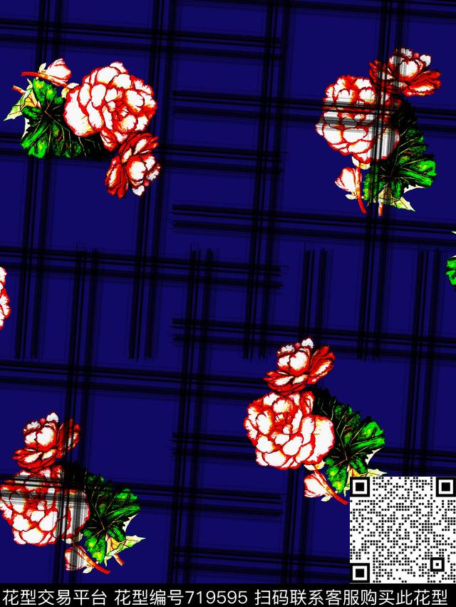 不规则格子几何花卉数码印花华亿平台下载（图片编号: 719595） - 瓦栏（Walan）