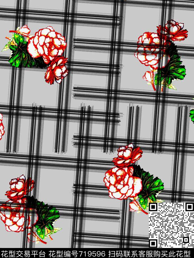 不规则格子几何花卉数码印花华亿平台下载（图片编号: 719596） - 瓦栏（Walan）