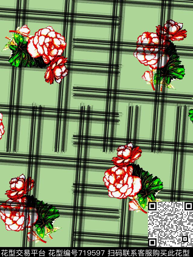 不规则格子几何花卉数码印花华亿平台下载（图片编号: 719597） - 瓦栏（Walan）