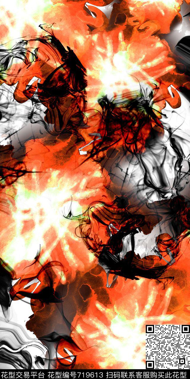 水彩花中国风水墨数码印花华亿平台下载（图片编号: 719613） - 瓦栏（Walan）