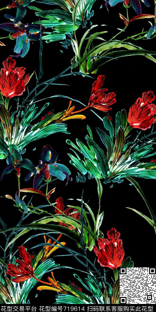 乱花花朵花卉数码印花华亿平台下载（图片编号: 719614） - 瓦栏（Walan）