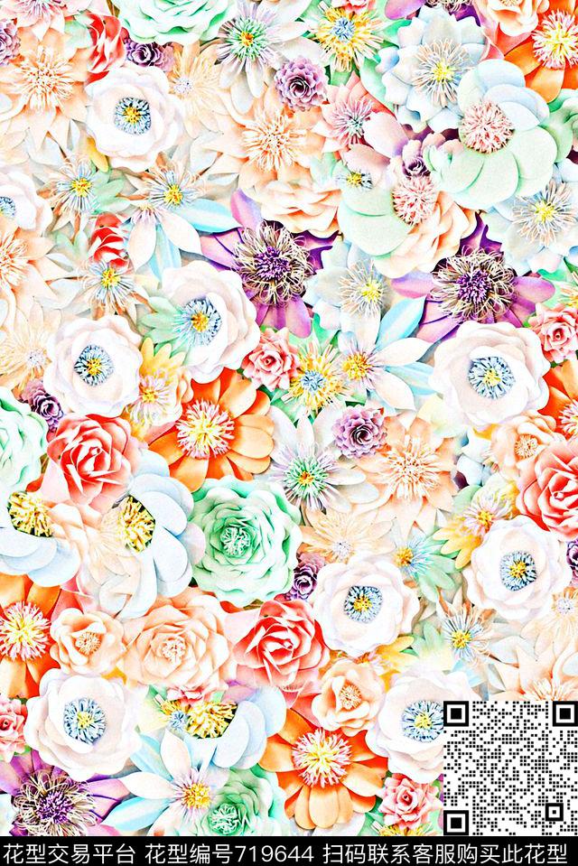抽象手绘清爽花卉印花时尚潮流女装花朵印花春夏柔和泳装满版花卉印花数码印花华亿平台下载（图片编号: 719644） - 瓦栏（Walan）