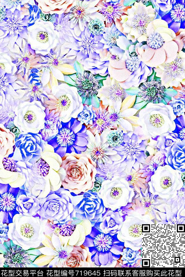 抽象手绘清爽花卉印花时尚潮流女装花朵印花春夏柔和泳装满版花卉印花数码印花华亿平台下载（图片编号: 719645） - 瓦栏（Walan）