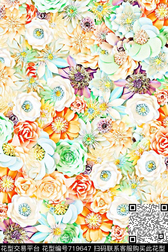 抽象手绘清爽花卉印花时尚潮流女装花朵印花春夏柔和泳装满版花卉印花数码印花华亿平台下载（图片编号: 719647） - 瓦栏（Walan）