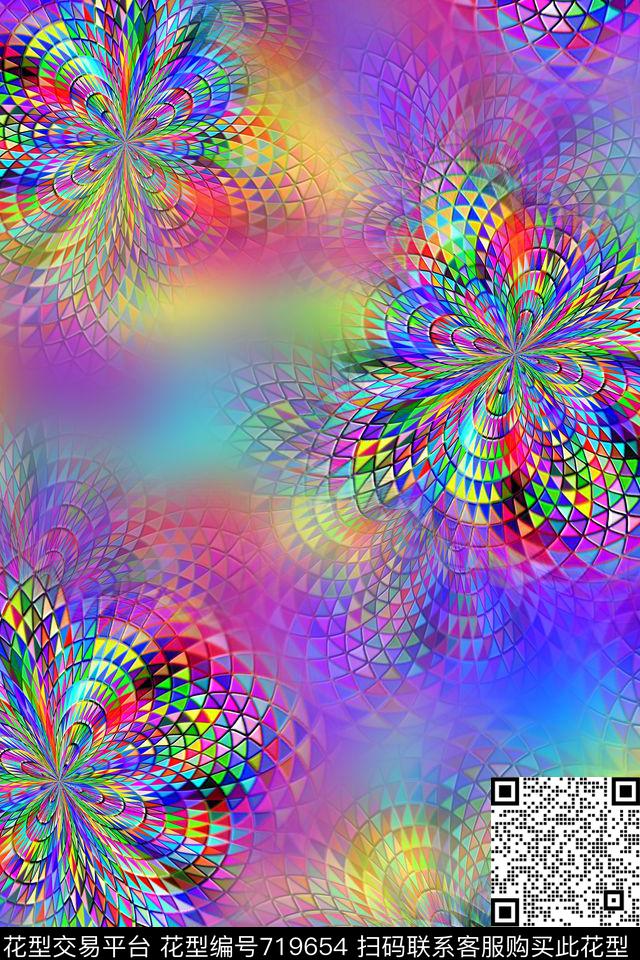 抽象花卉分形数码印花华亿平台下载（图片编号: 719654） - 瓦栏（Walan）