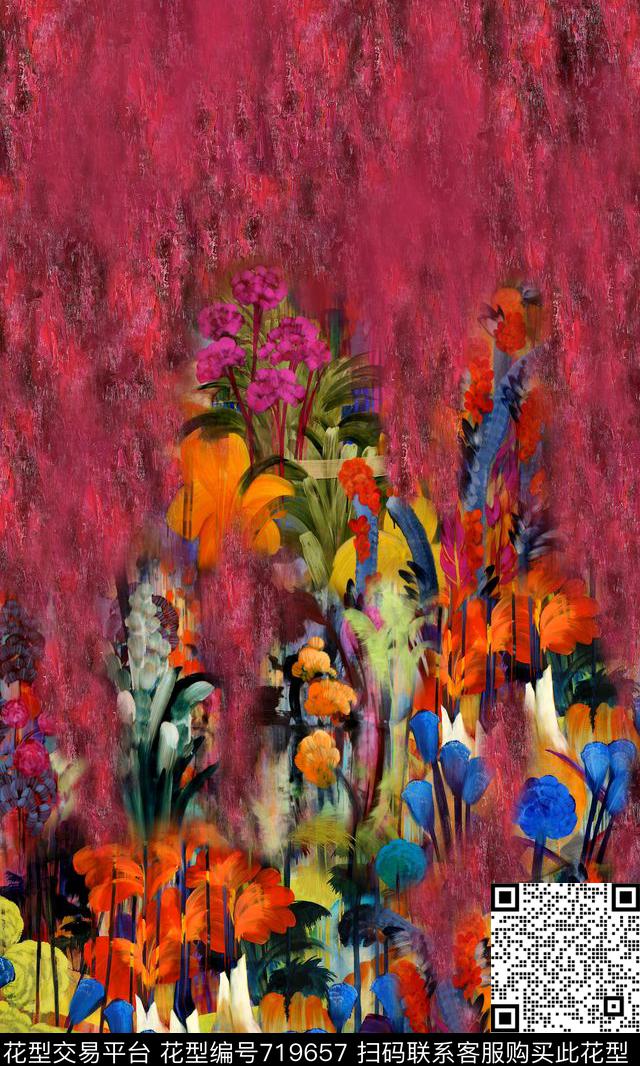 肌理油画花卉数码印花华亿平台下载（图片编号: 719657） - 瓦栏（Walan）