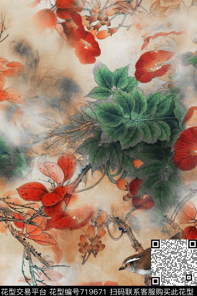 民族风中国风花卉数码印花华亿平台下载（图片编号: 719671） - 瓦栏（Walan）