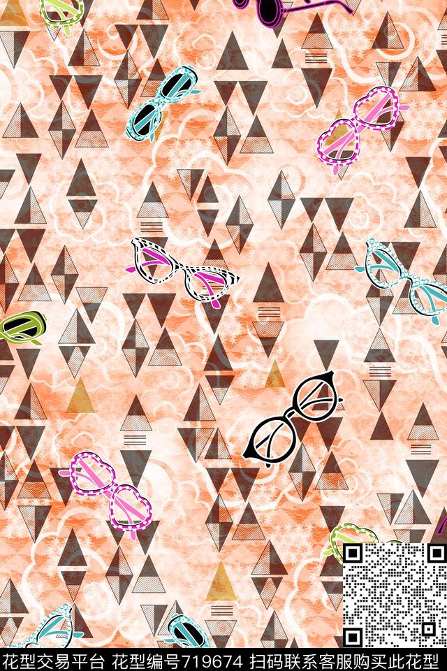 小方块格子几何传统印花华亿平台下载（图片编号: 719674） - 瓦栏（Walan）