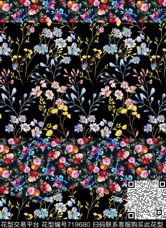 欧美风花卉印花小碎花花朵数码印花华亿平台下载（图片编号: 719680） - 瓦栏（Walan）