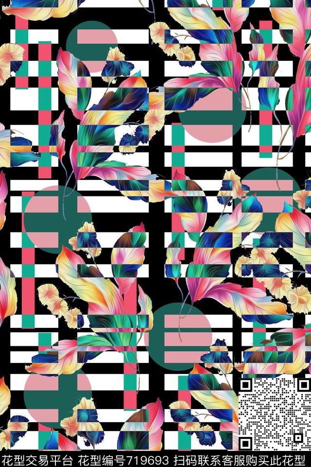 花朵花卉几何数码印花华亿平台下载（图片编号: 719693） - 瓦栏（Walan）