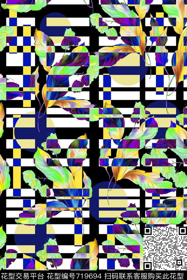 花朵花卉几何数码印花华亿平台下载（图片编号: 719694） - 瓦栏（Walan）