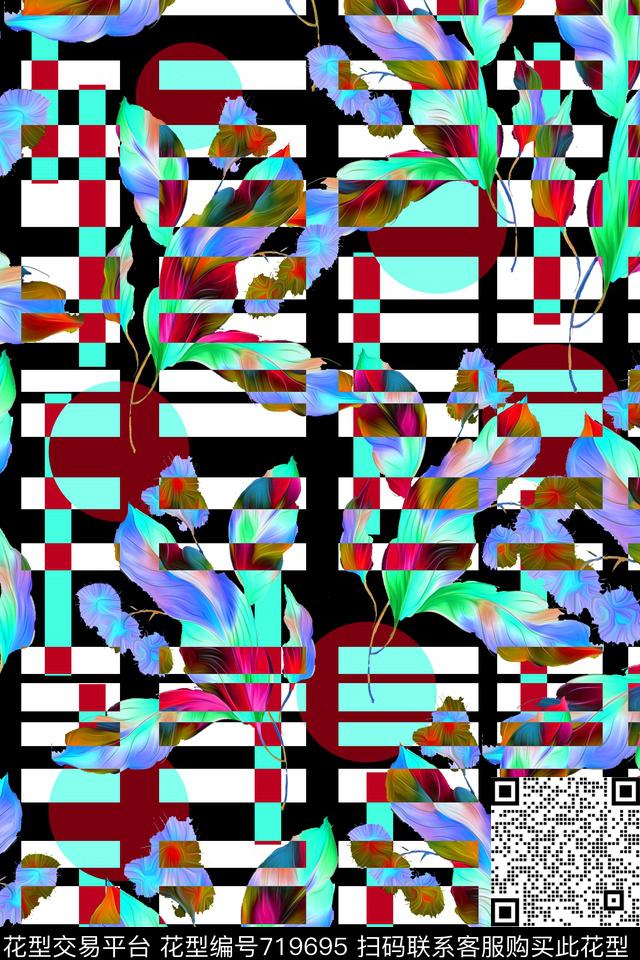 花朵花卉几何数码印花华亿平台下载（图片编号: 719695） - 瓦栏（Walan）