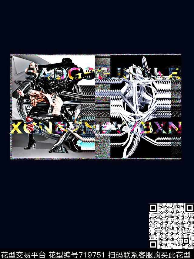 抽象金属几何数码印花时尚潮流男装卫衣衬衫T恤定位印花数码印花华亿平台下载（图片编号: 719751） - 瓦栏（Walan）