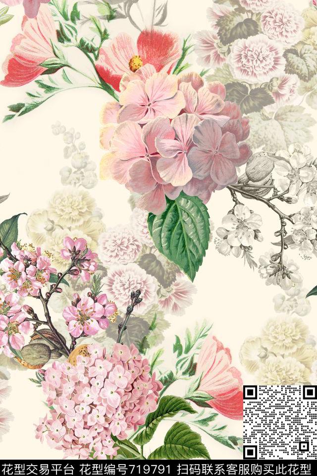 绣球花素雅花卉春意黯然数码印花华亿平台下载（图片编号: 719791） - 瓦栏（Walan）