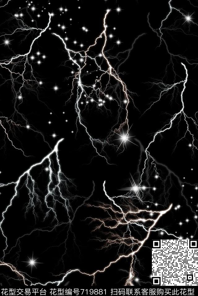 抽象黑底闪电数码印花华亿平台下载（图片编号: 719881） - 瓦栏（Walan）
