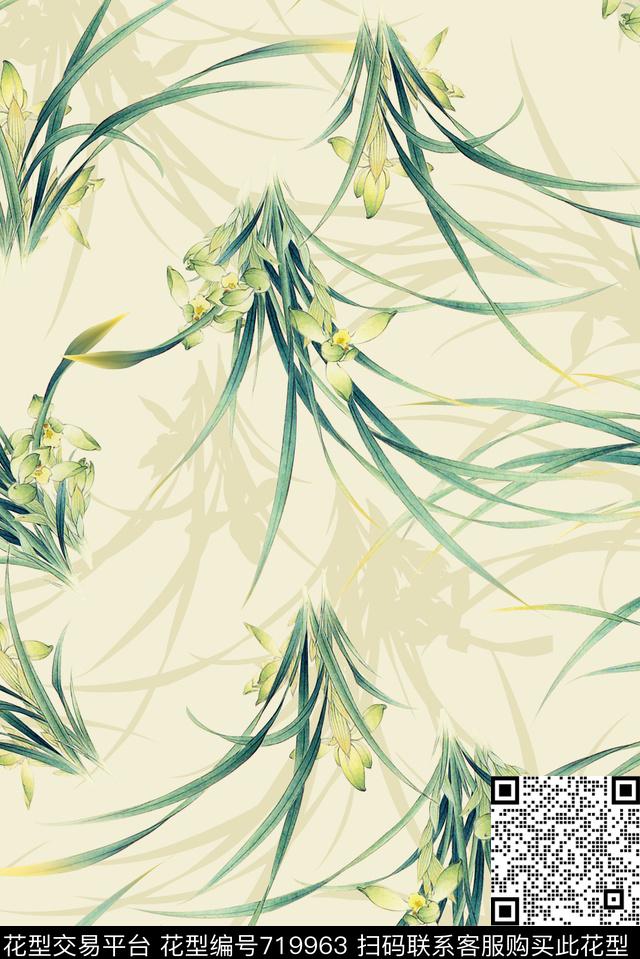 兰花花朵花卉数码印花华亿平台下载（图片编号: 719963） - 瓦栏（Walan）