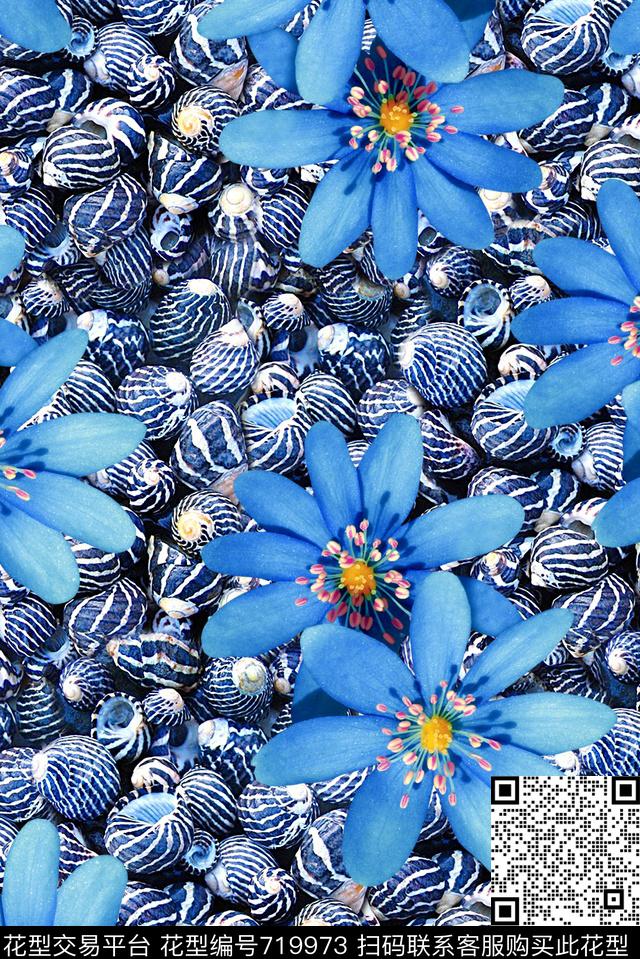 抽象手绘水彩花卉花朵数码印花时尚潮流女装裙子满版贝壳印花欧美女装外套印花数码印花华亿平台下载（图片编号: 719973） - 瓦栏（Walan）