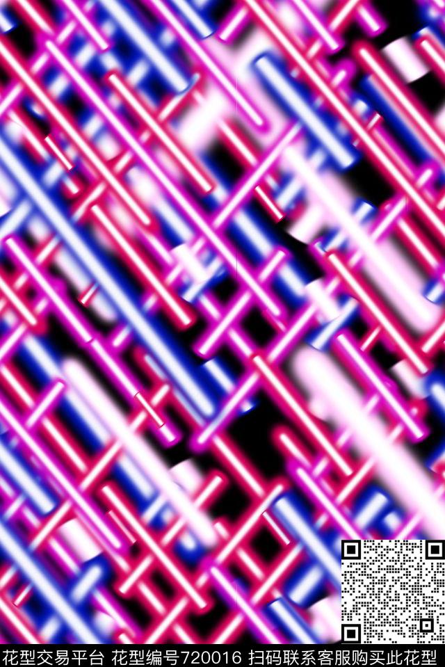 错乱荧光棒小香风格子数码印花华亿平台下载（图片编号: 720016） - 瓦栏（Walan）