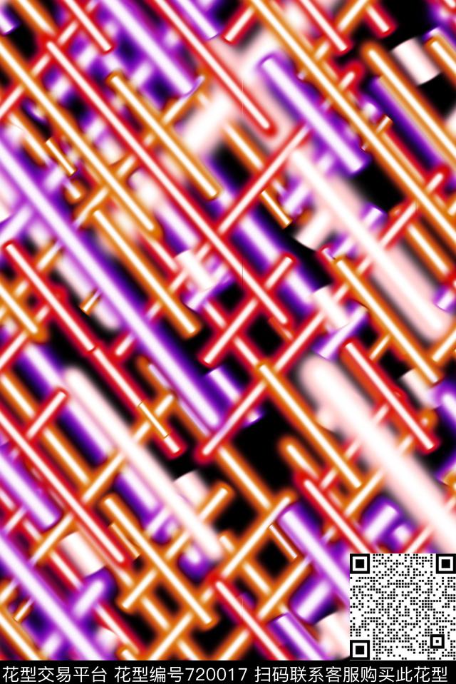 错乱荧光棒小香风格子数码印花华亿平台下载（图片编号: 720017） - 瓦栏（Walan）