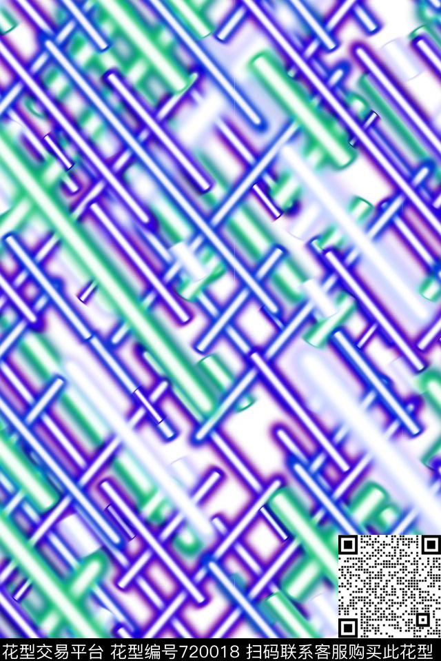 错乱荧光棒小香风格子数码印花华亿平台下载（图片编号: 720018） - 瓦栏（Walan）