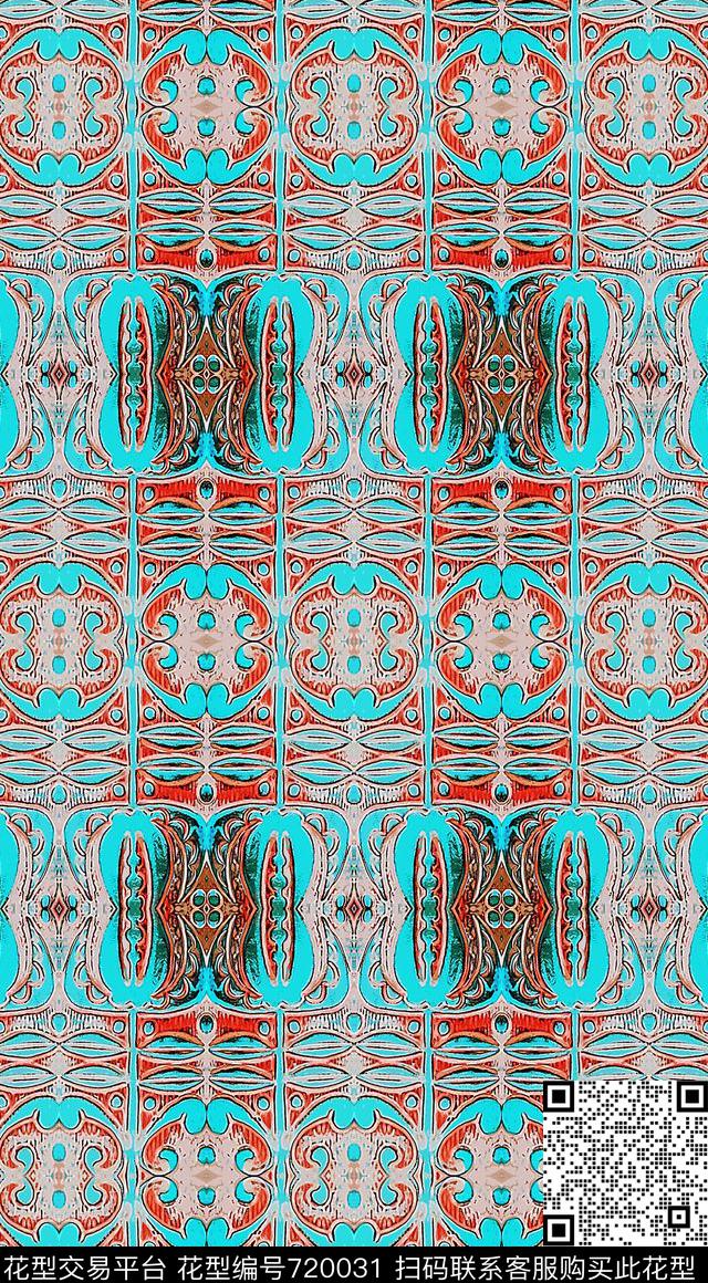 条纹混搭几何拼接几何图案数码印花华亿平台下载（图片编号: 720031） - 瓦栏（Walan）