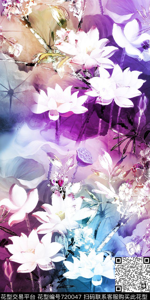 大花花朵花卉数码印花华亿平台下载（图片编号: 720047） - 瓦栏（Walan）