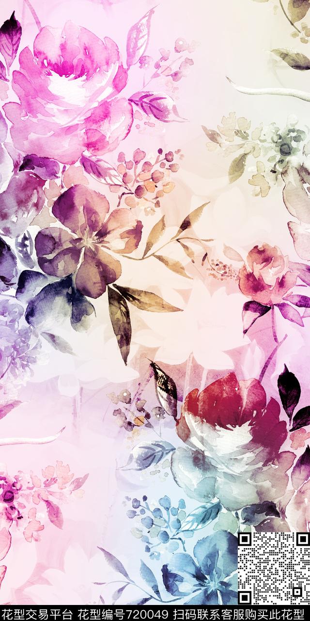 大花花朵花卉数码印花华亿平台下载（图片编号: 720049） - 瓦栏（Walan）