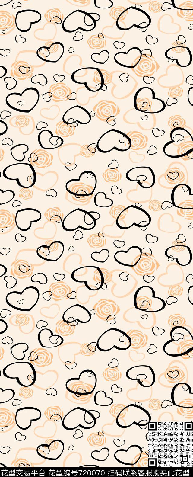 纯色爱心玫瑰矢量图传统印花华亿平台下载（图片编号: 720070） - 瓦栏（Walan）