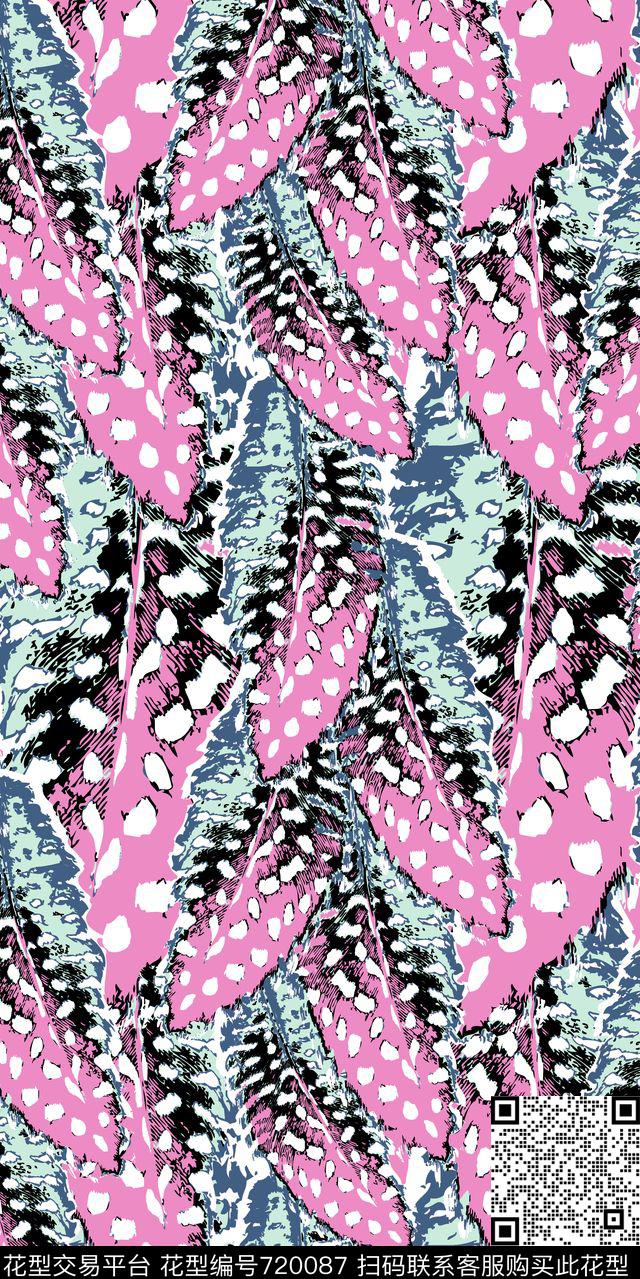 羽毛色块传统华亿平台传统印花华亿平台下载（图片编号: 720087） - 瓦栏（Walan）